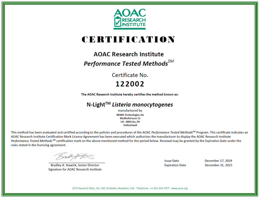 AOAC - Nemis N-Light L. mono Rapid Pathogen Detection